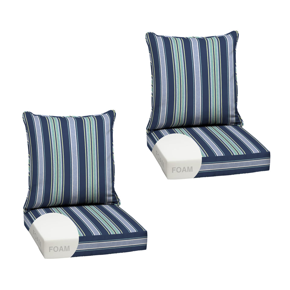 Arden Selections outdoor foam deep seat cushions front view sapphire stripe for durable outdoor comfort.