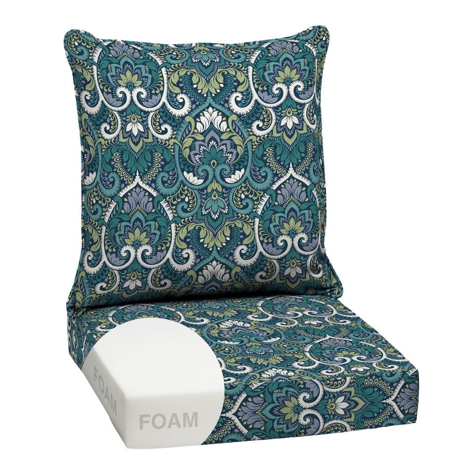 Arden Selections seat bottom cushion in sapphire damask for durable outdoor comfort
