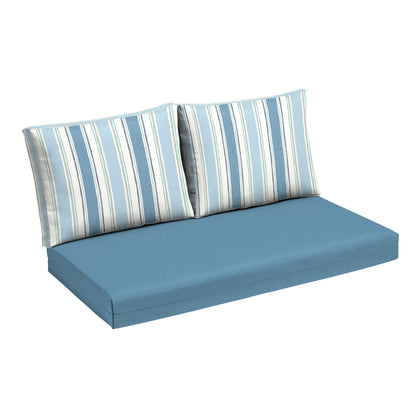 Arden Selections outdoor loveseat cushion set 48x24 on patio, water-repellent and fade-resistant.