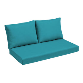 Arden Selections outdoor loveseat cushion set in Lake Blue Leala offers durable comfort.