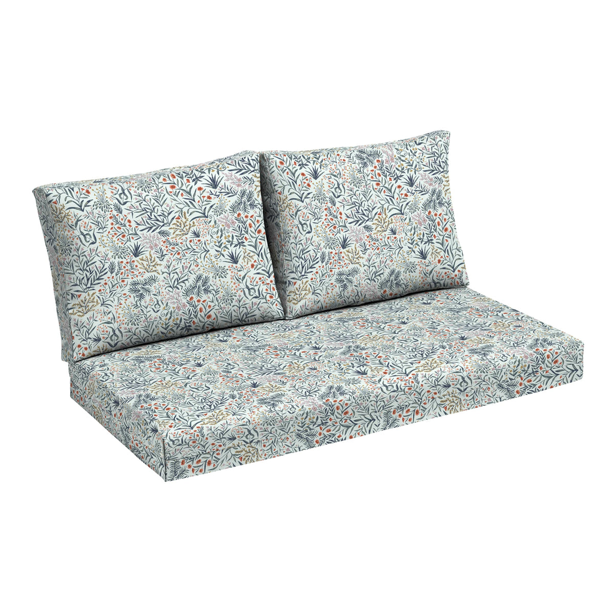 Arden Selections outdoor loveseat cushion set in pistachio botanical for durable patio comfort.