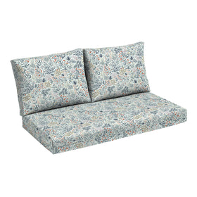 Arden Selections outdoor loveseat cushion set in pistachio botanical for durable patio comfort.