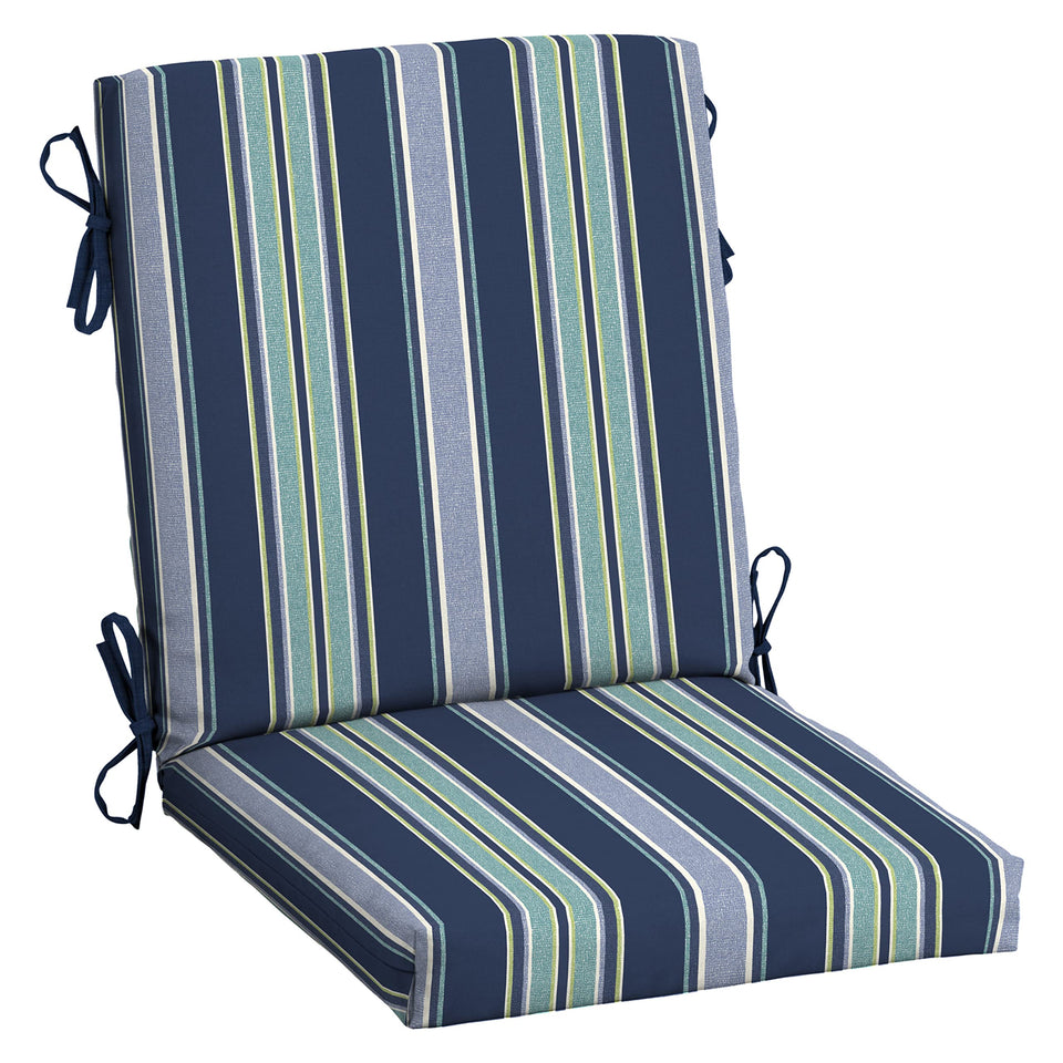 Arden Selections outdoor midback chair cushion in Sapphire Aurora Blue Stripe for durable, fade-resistant seating.