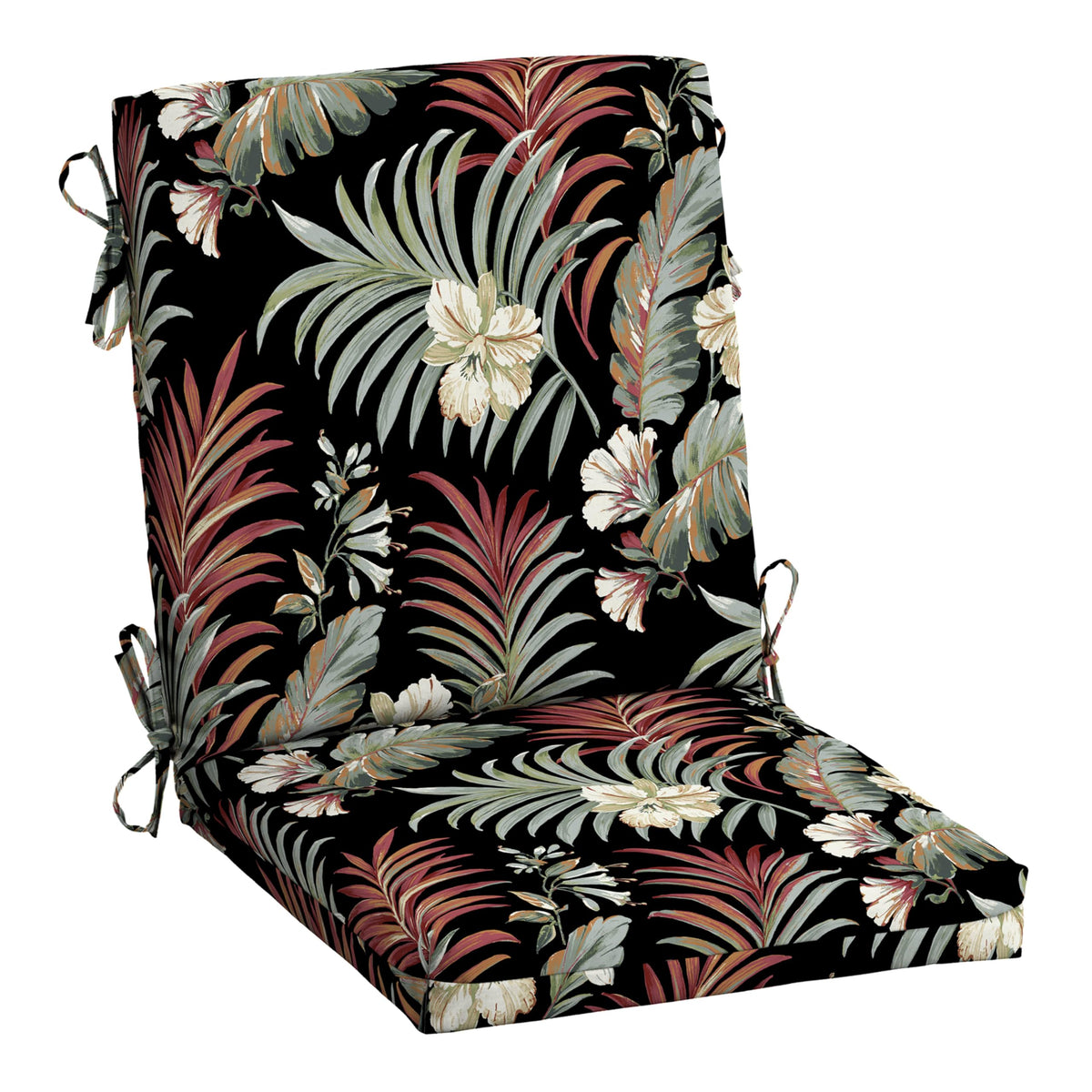 Arden Selections midback chair cushion seat close-up in Simone Black Tropical, water-repellent and fade-resistant