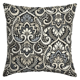 Arden Selections outdoor toss pillow front view in Black Aurora Damask showcases vibrant patio decor