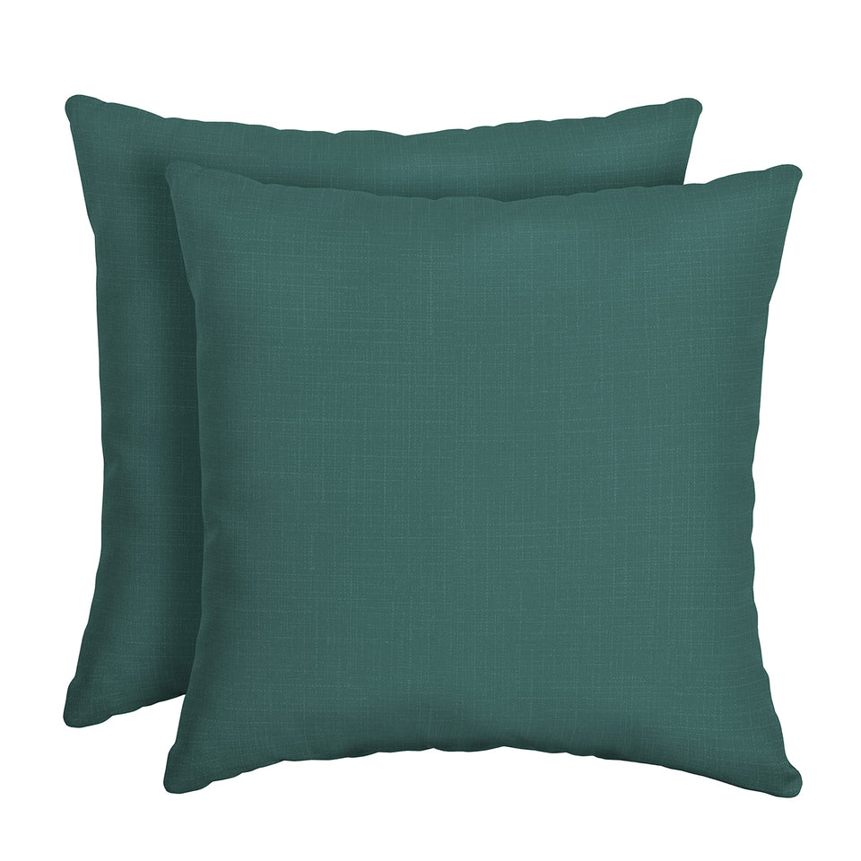 Arden Selections outdoor toss pillows two-pack in peacock blue-green texture for patios.