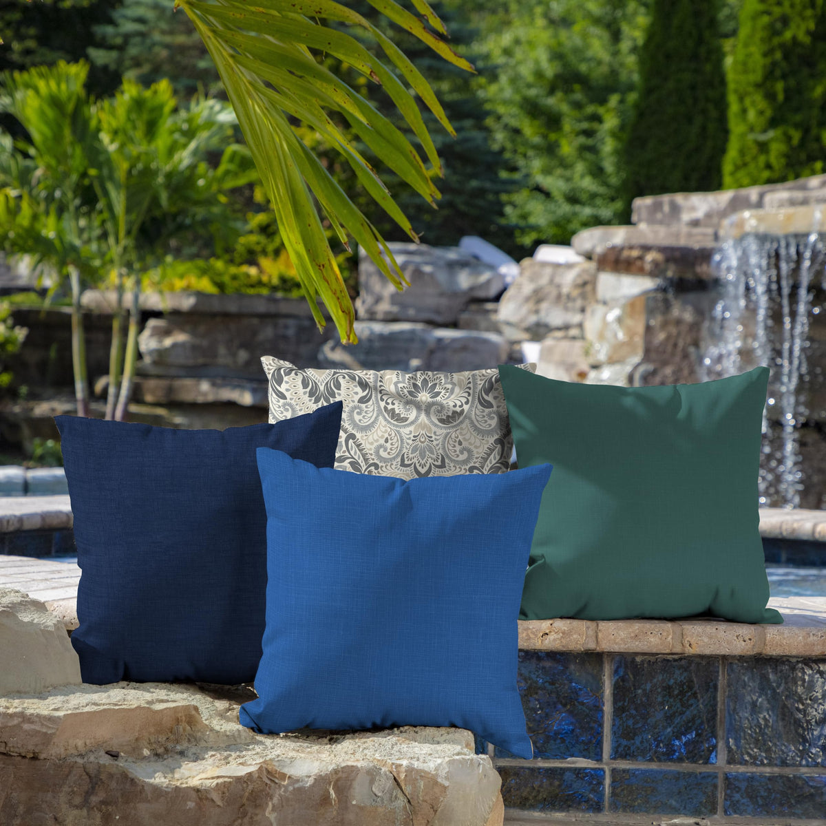 Arden Selections 16x16 pillow with dimensions visible for precise outdoors arrangement
