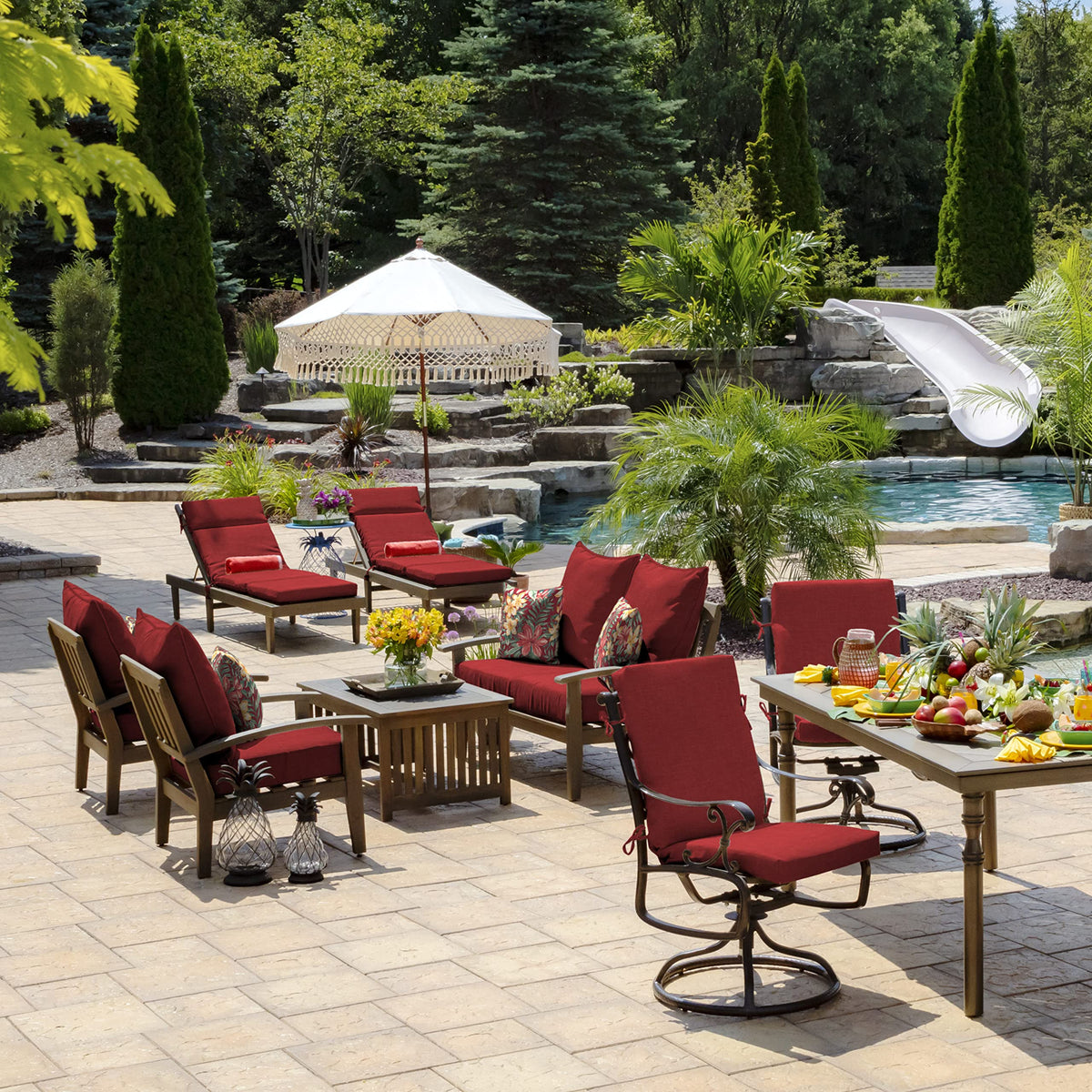 Arden Selections Ruby Clarissa fabric quickly sheds light rain for outdoor life.