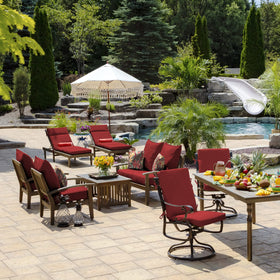 Arden Selections Ruby Clarissa fabric quickly sheds light rain for outdoor life.