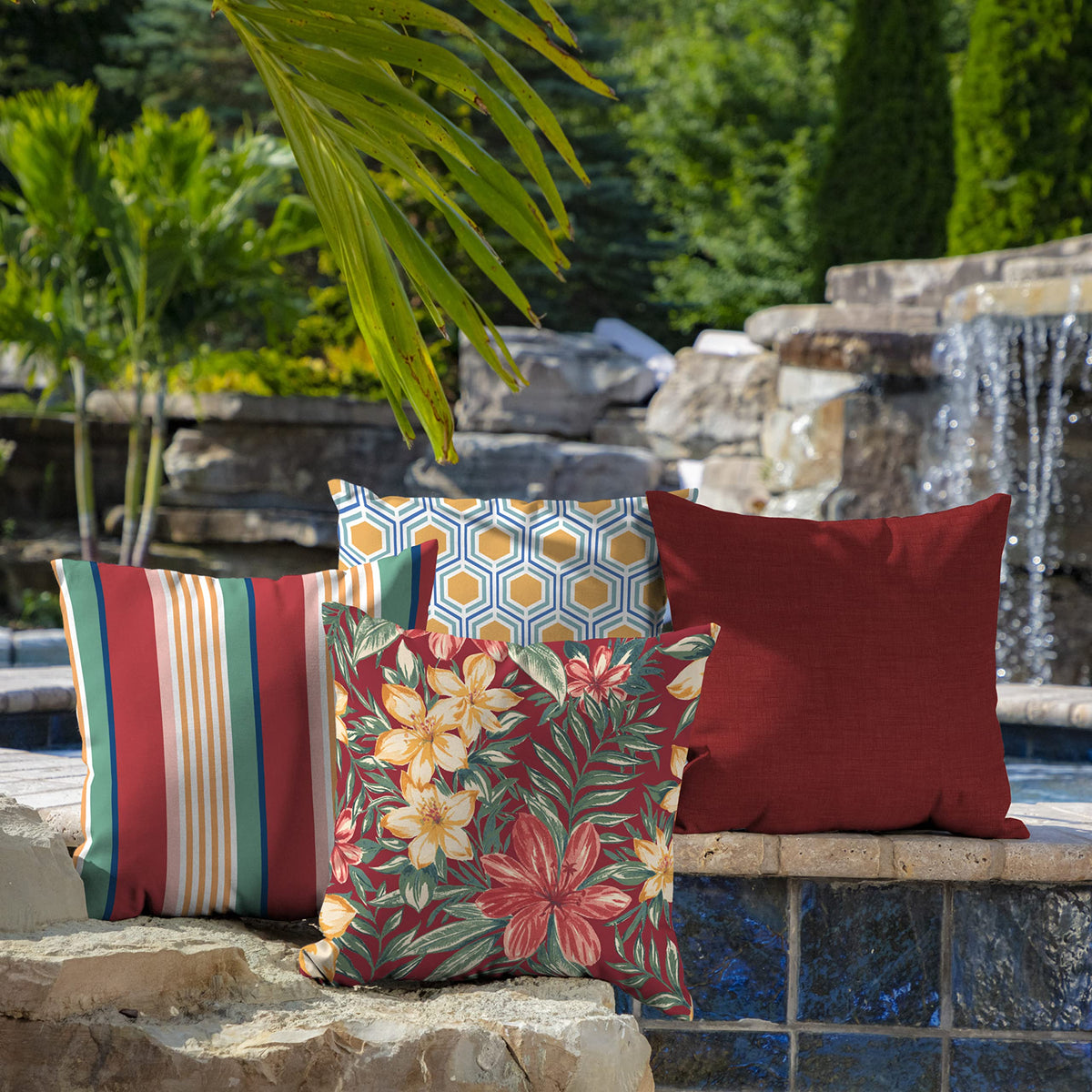 Arden Selections Ruby Clarissa adds bright color to a sunny patio seating area.