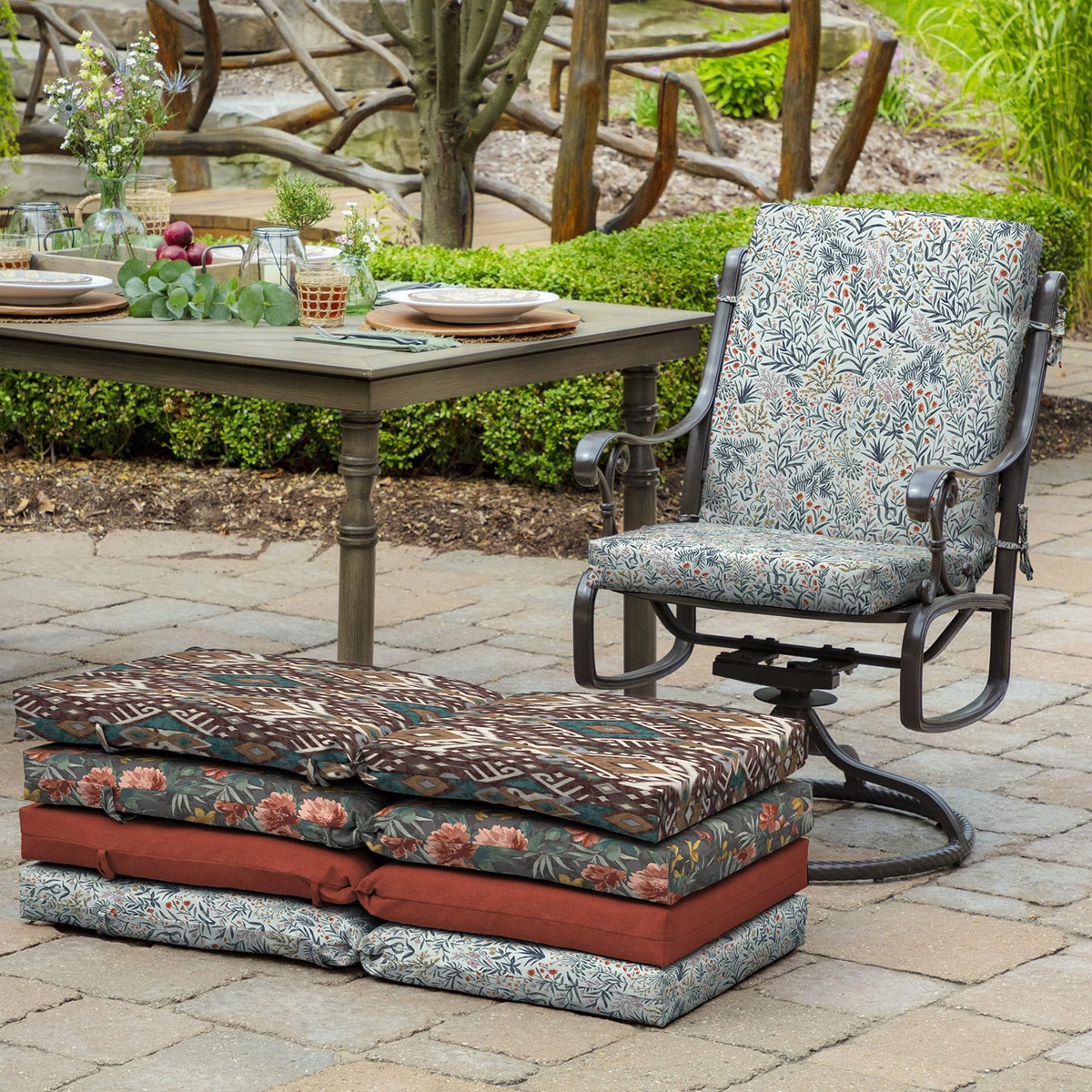 Arden Selections Pistachio Botanical cushion ties help secure on chairs