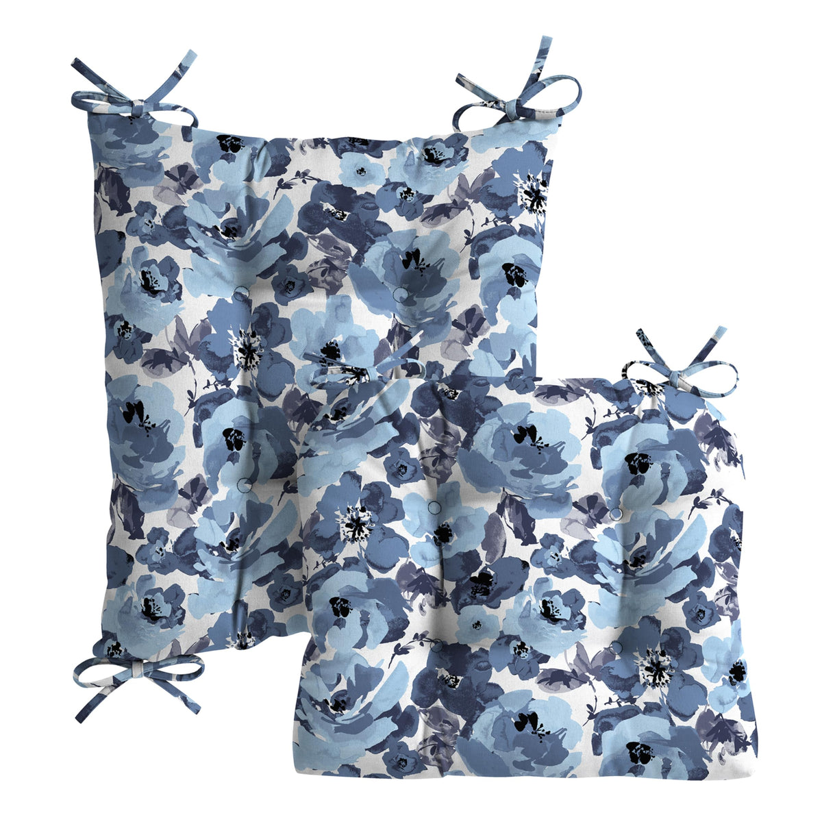 Arden Selections seat cushion in blue garden floral provides 18x20-inch support outdoors