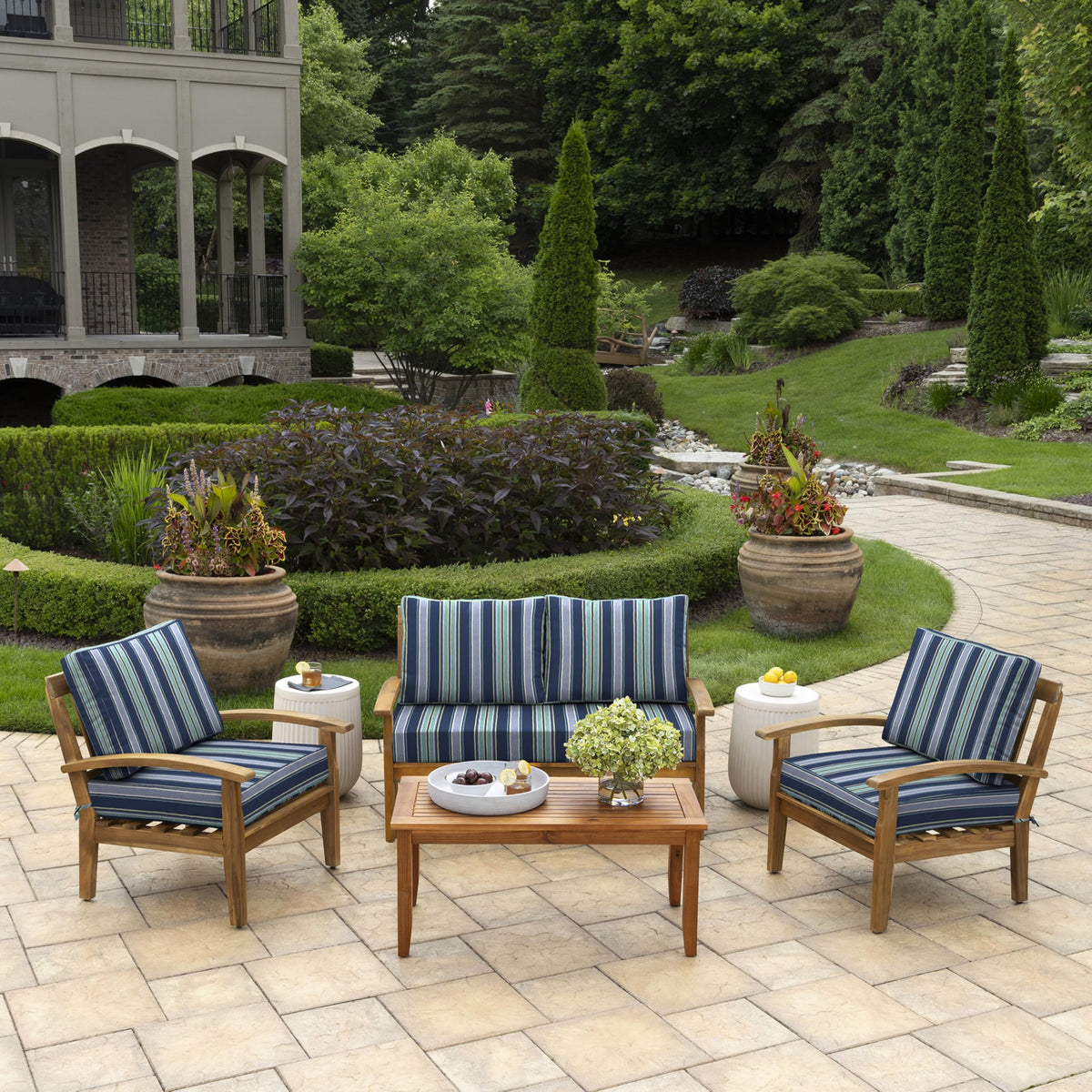 Arden Selections rain-proof cushions resist drizzle while keeping color vibrant.