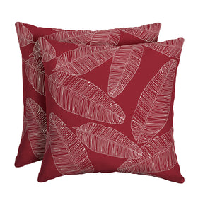 Arden Selections outdoor throw pillow in red leaf palm print for vibrant patio decor
