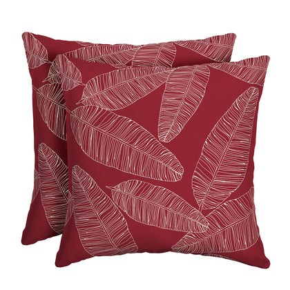Arden Selections outdoor throw pillow in red leaf palm print for vibrant patio decor