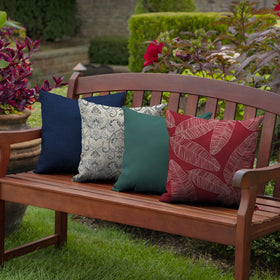 Arden Selections red leaf palm outdoor cushion showing eco-friendly recycled fill