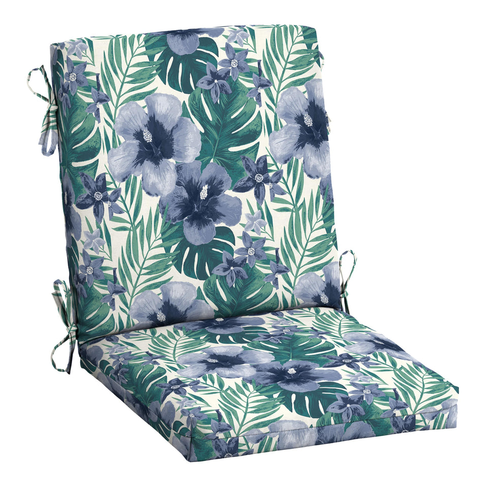Arden Selections Salome Tropical seat cushion on outdoor dining chair for comfort.