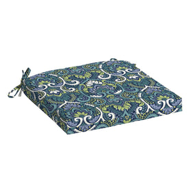 Arden Selections Sapphire Aurora Blue Damask seat cushion on a chair for indoor-outdoor comfort.