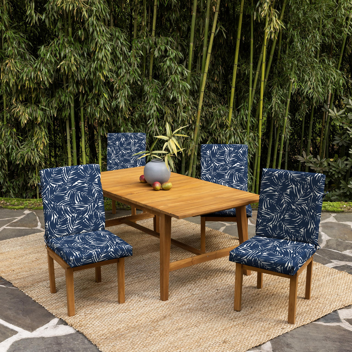 Seat cushion detail 20x20 for comfortable dining seating on chairs.
