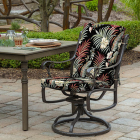 Arden Selections seat cushion fabric texture in Simone Black Tropical for outdoor dining