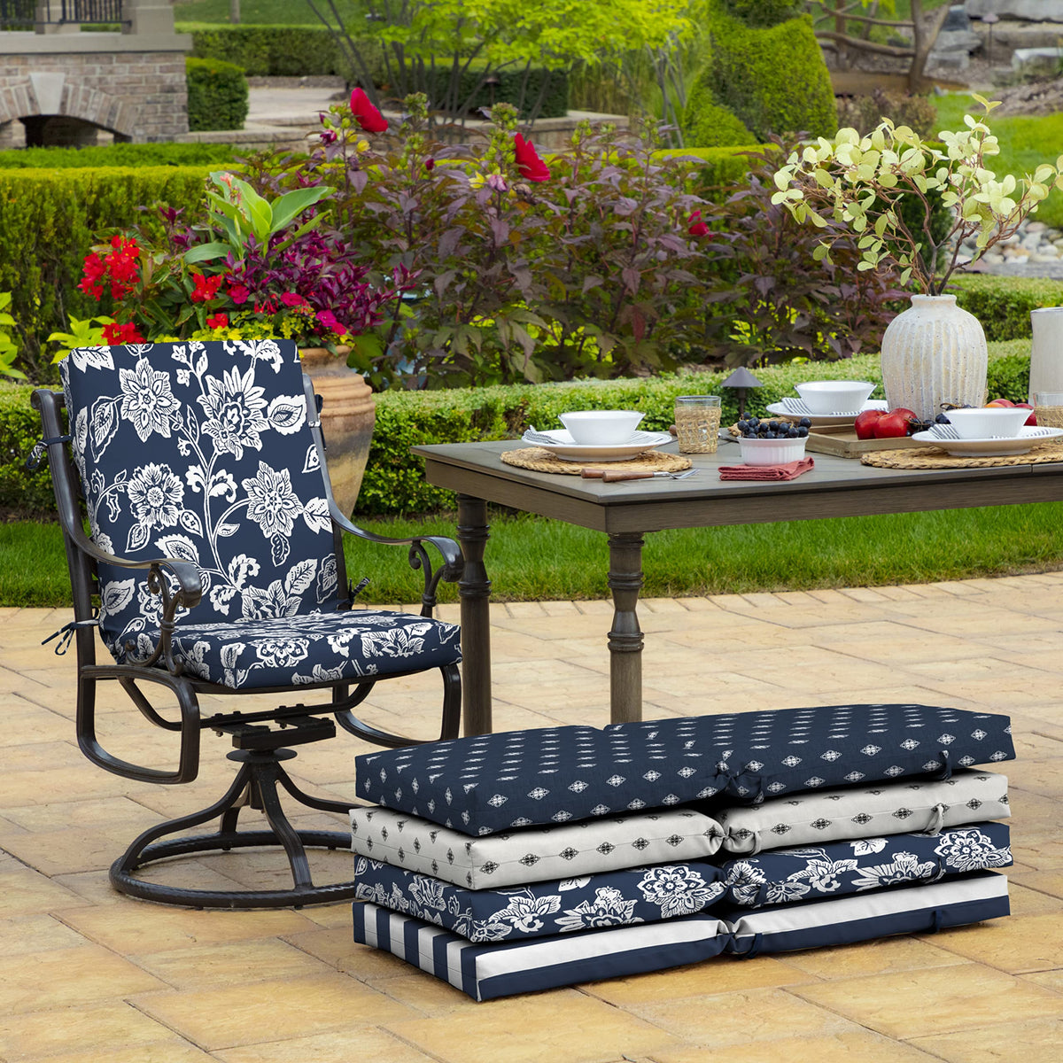 Arden Selections four ties in action prevent cushion shifting during meals.