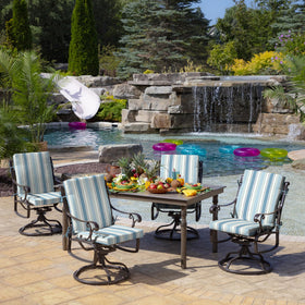 Arden Selections water-repellent coating keeps cushions dryer in light rain.