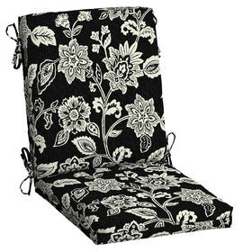 Arden Selections Ashland Black Jacobean chair cushion, front view, ideal for cozy outdoor dining.