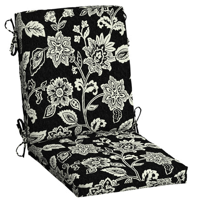 Arden Selections Ashland Black Jacobean chair cushion, front view, ideal for cozy outdoor dining.
