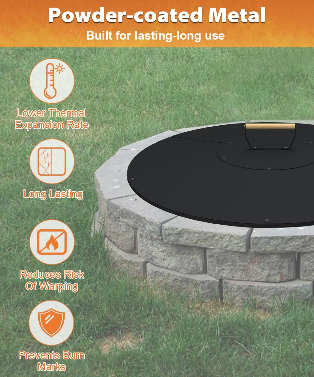 Ardier round fire pit lid protecting a smokeless fire pit during rain.
