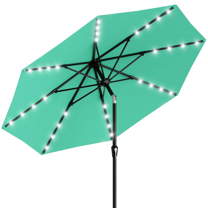 AreShark 9FT patio umbrella with solar lights for evening shade and cozy lighting.