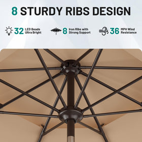 AreShark 8-rib frame offers sturdy support and rust resistance for outdoor use