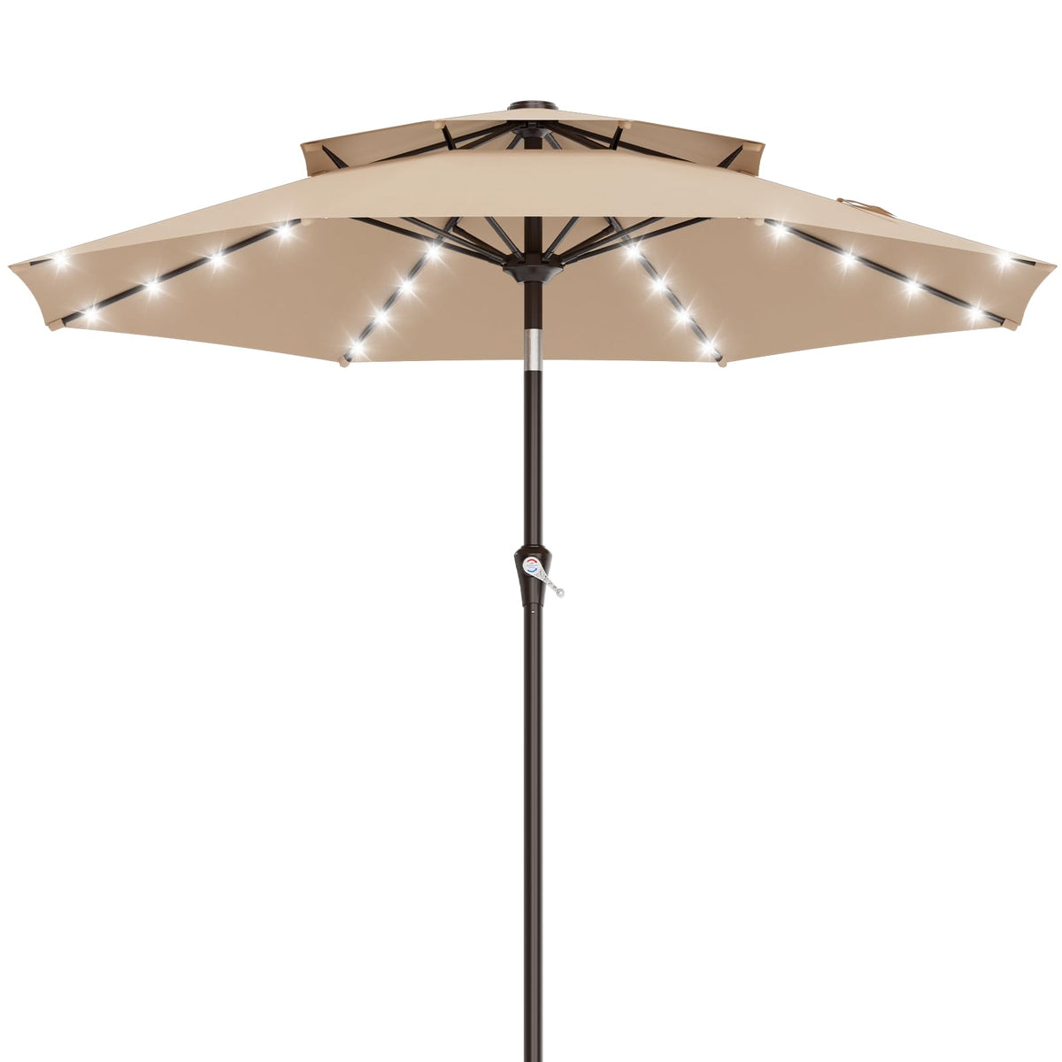 AreShark 9ft umbrella with solar lights provides ambient evening lighting for outdoor dining