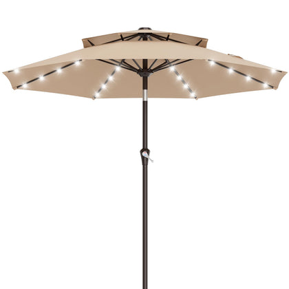 AreShark 9ft umbrella with solar lights provides ambient evening lighting for outdoor dining