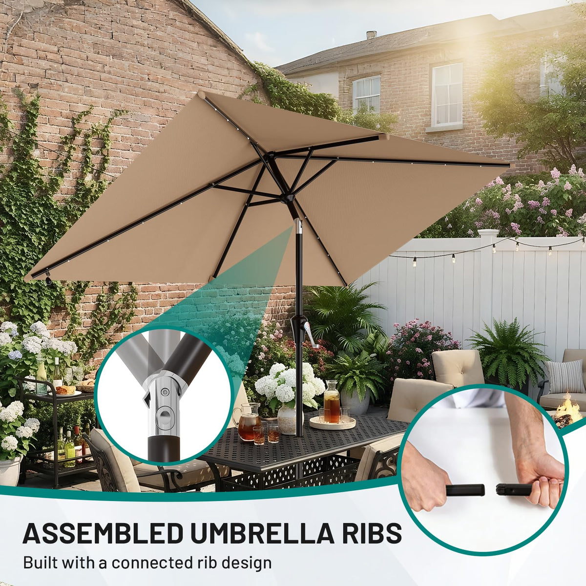 AreShark umbrella lighting creates after-dark ambiance outdoors