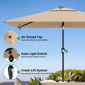 AreShark solar lights aligned along umbrella ribs for cozy evenings