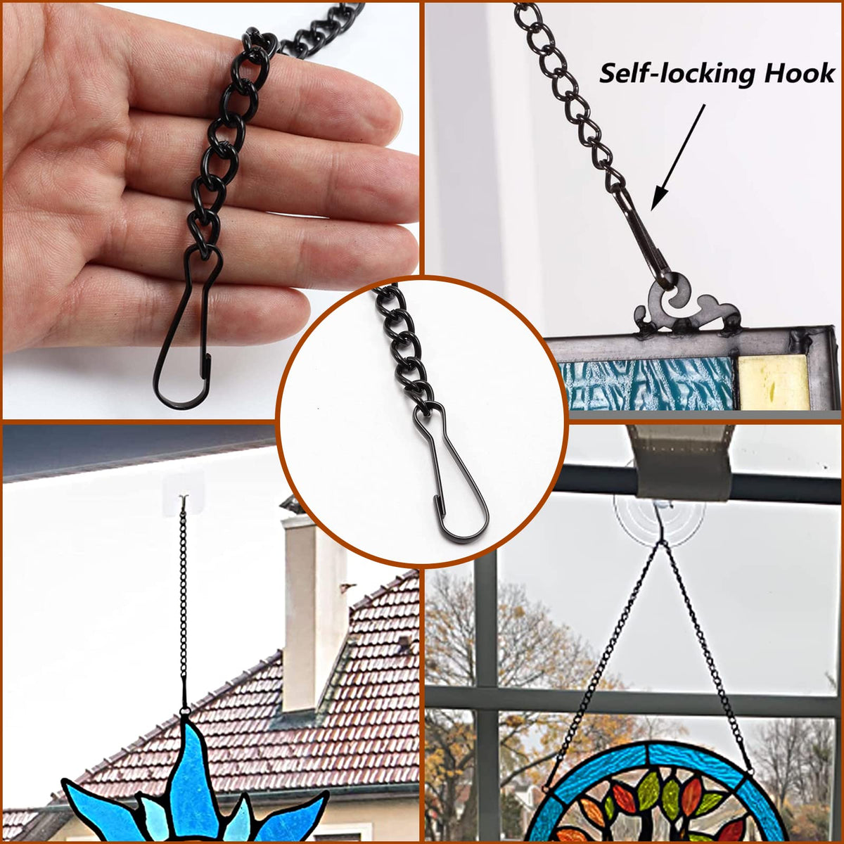 Arecyuer stained glass kit with 10-inch chains for versatile indoor or outdoor display.