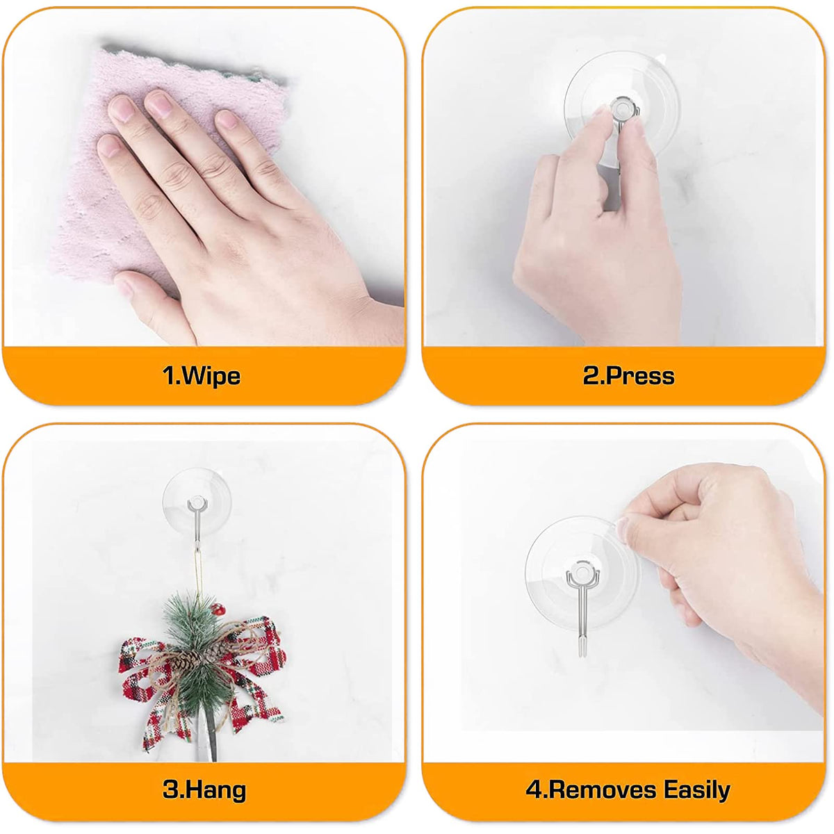 Arecyuer suction cup hooks for window decor provide tool-free mounting.