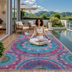 Arenarug boho outdoor rug with lotus pattern for decks and patios.