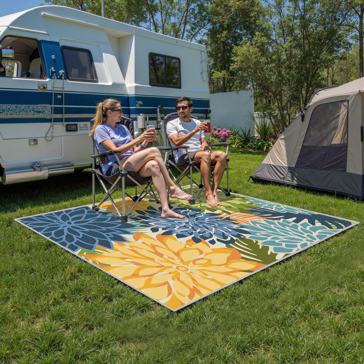 Arenarug green rug adds fresh ambience to patio, bedroom, or laundry