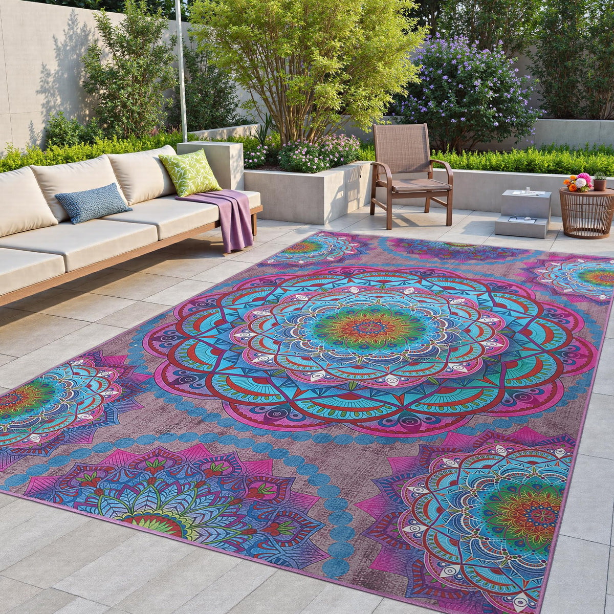 Arenarug meditation rug with lotus design for serene outdoor spaces.