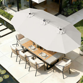 AreShark night ambience by the patio umbrella suits poolside gatherings