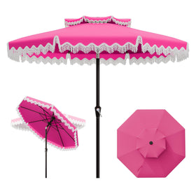 AreShark 9ft fringe patio umbrella in rose pink provides stylish shade and sun protection
