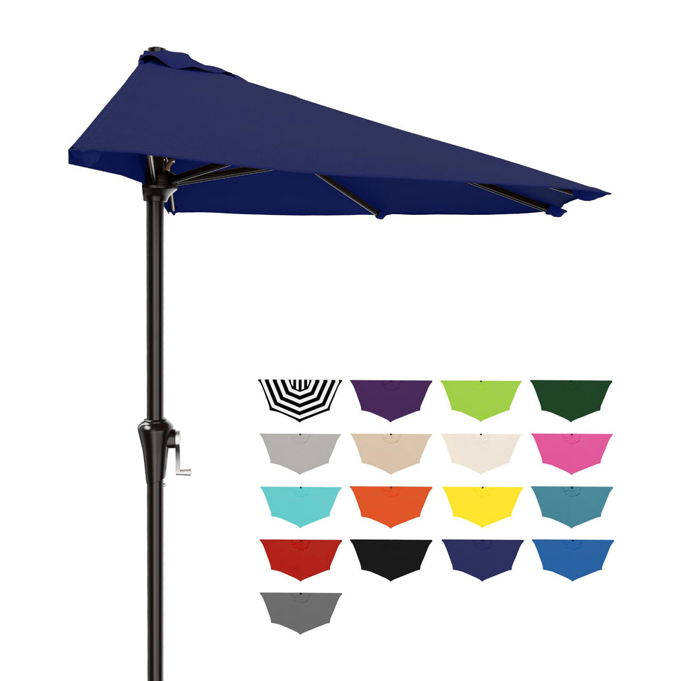AreShark 9FT half patio umbrella navy with crank for easy shade control.