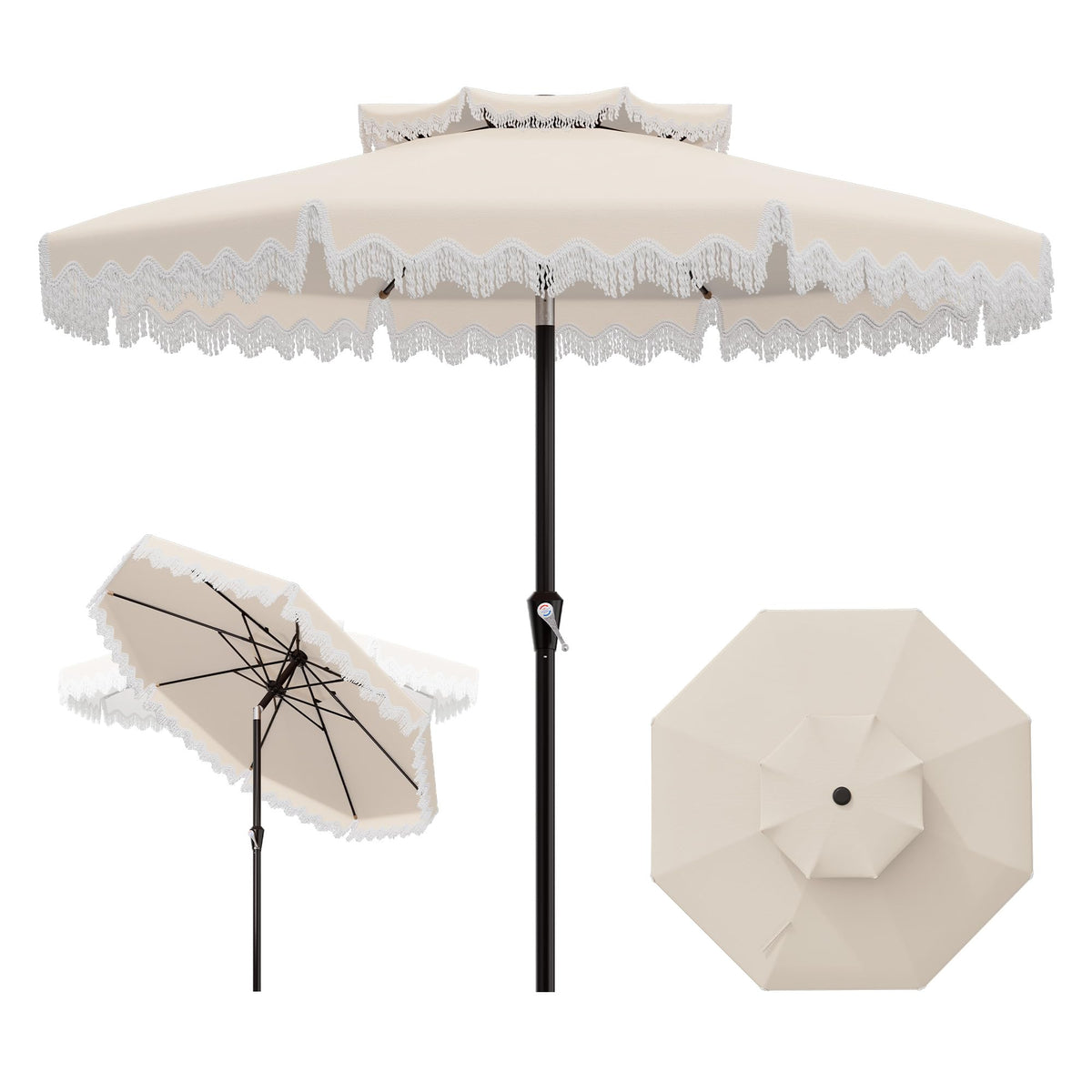 AreShark 9ft patio umbrella fringe canopy provides stylish shade outdoors