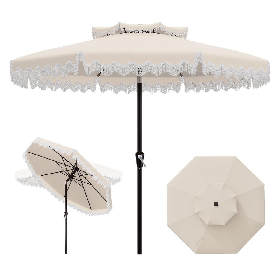 AreShark 9ft patio umbrella fringe canopy provides stylish shade outdoors