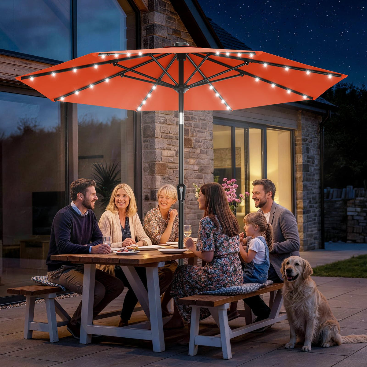 AreShark all-day shade and night ambiance for pool, deck, or garden.