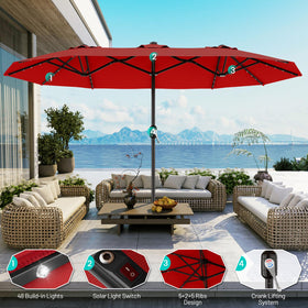 AreShark double-sided umbrella with solar lights creates ambient lighting for evenings.