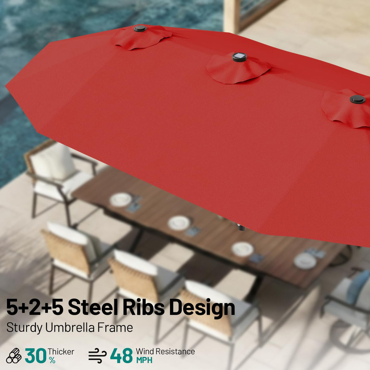 AreShark powder-coated pole provides durable support against sun and wind.