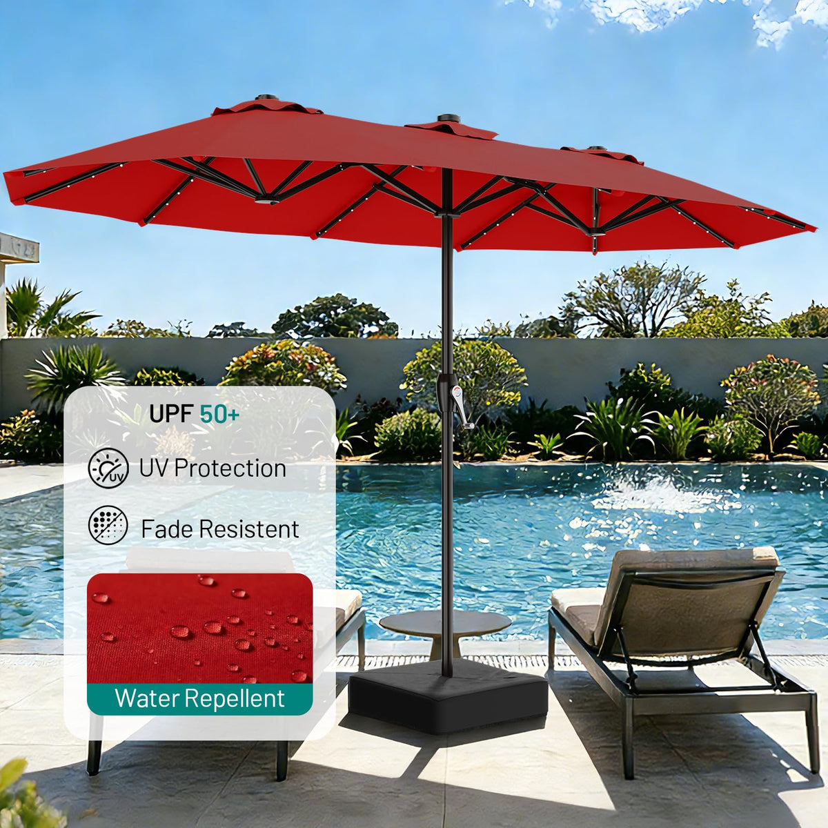 AreShark rectangular market umbrella offering wide coverage for porch or deck.
