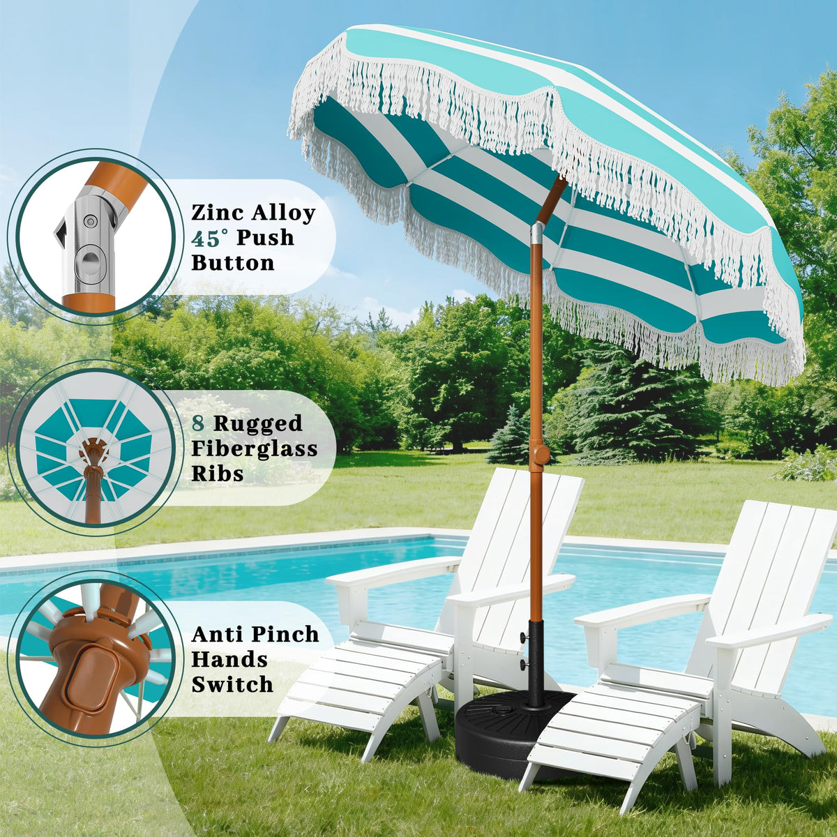 AreShark sand anchor base keeps the umbrella steady on patios